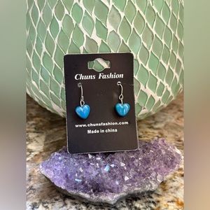 Silver Blue Heart Acrylic Bead Earrings